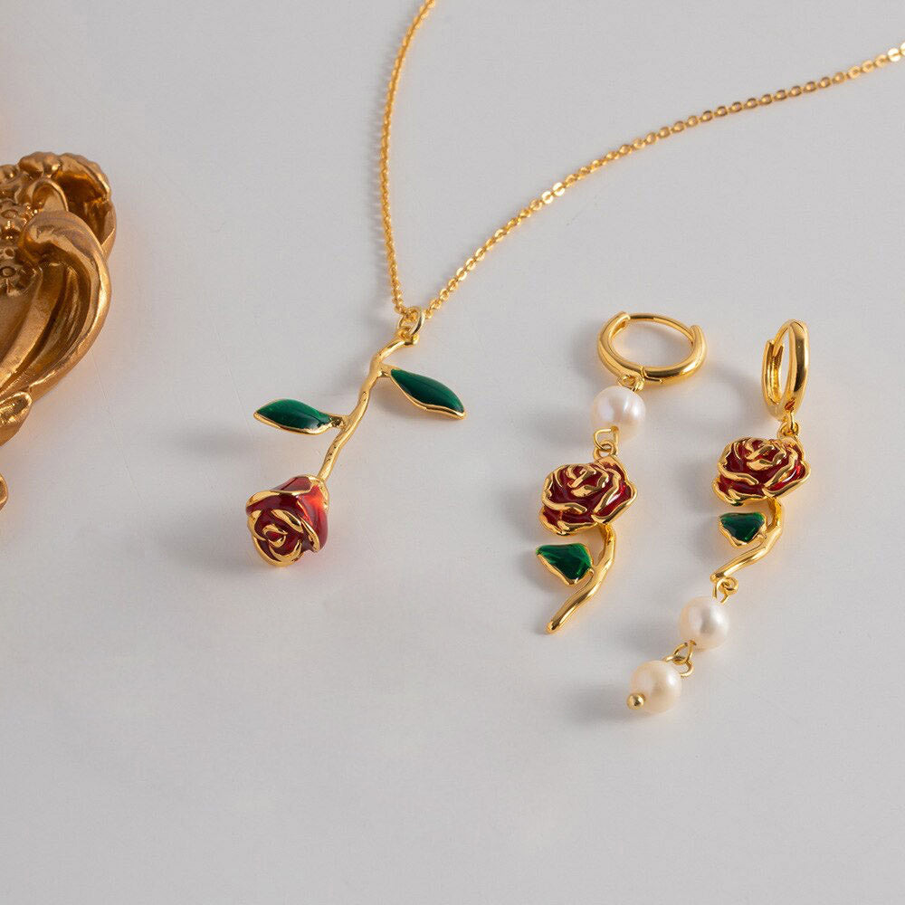 Set Rose, collana, anello, orecchini